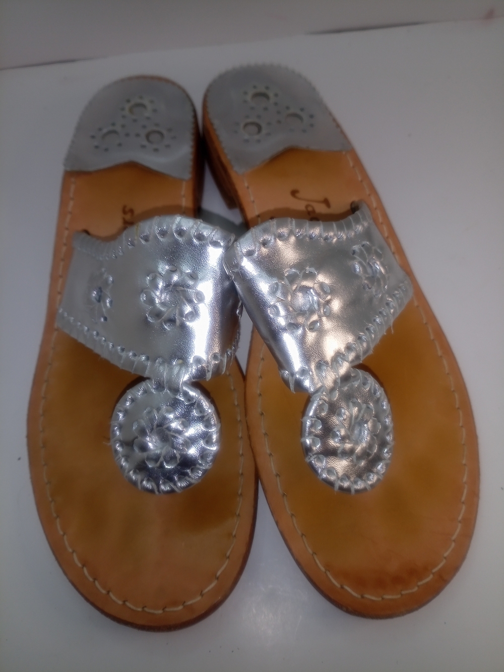 Jack Rogers Silver Metallic Leather Thong Sandals Women's Sz 7